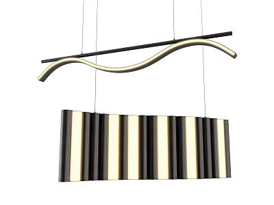 Modern Curved Chandelier With Black And White Striped Shade And Metal Structure 3d model