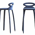 Modern Blue Bar Stools With Loop Backrest And Slim Legs Design 3d model