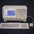 Retro Desktop Computer With CRT Monitor Blue Screen Keyboard And Mouse