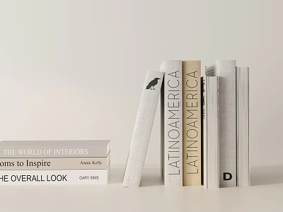 Decorative Book Ornament Display Set With Stacked Books And Spine Text Design 3d model