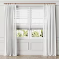 White Curtains With Window Blinds In Bright Room Interior And Greenery View