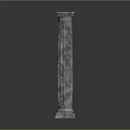 Classical Textured Gray Column With Ornate Capital and Sturdy Base Against Simple Dark Background