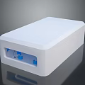 White Rectangular Electronic Device With Open Front Panel And Blue Internal Components