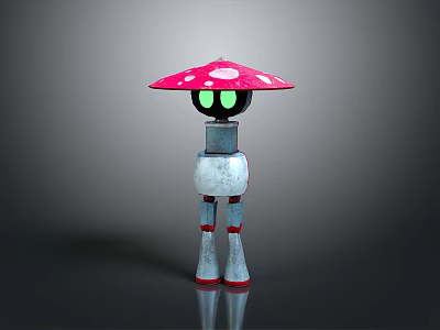 Cartoon Style Mushroom Robot Robot Mushroom Head Luminous Eyes Metal Body Red Band Sci-fi Character Sci-fi Character Future Character 3d model