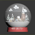 Christmas Snow Globe Home Decor With Snow Scene Trees Houses And Merry Christmas Base