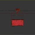 Red Old Cable Car Basket Hanging on Metal Track with Gray Background