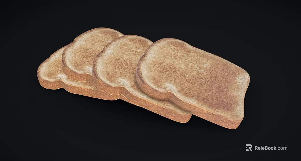 Freshly Baked Slices of Whole Grain Brown Bread on Black Background 3d model 
