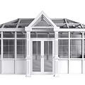 Bright White Sunroom Exterior Design With Glass Windows And Gabled Roof Structure