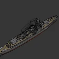 Vintage Battleship With Large Turrets Gray Hull And Deck Antenna Structures