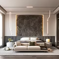 Elegant Modern Bedroom Interior With Marble Accent Wall Bed Sofa And Soft Lighting 3d model