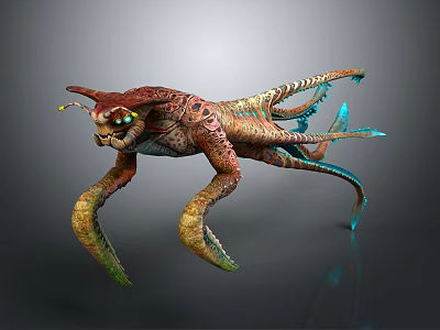 Colorful Multi Limbed Game Movie Character With Sharp Claws And Glowing Eyes 3d model