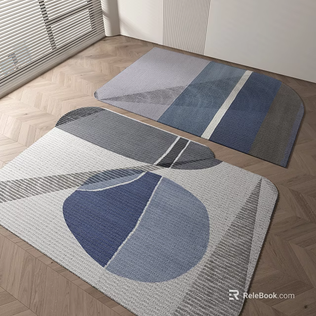 Modern Stylish Rugs With Geometric Patterns Blue Gray Tones For Home Interior Decor 3d model