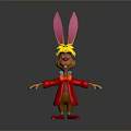 Cartoon Rabbit Character With Pink Ears Yellow Hair Glasses Red Coat Open Arms
