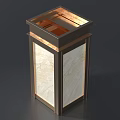 Public Facility Square Trash Can With Metal Frame And Marble Panel Design 3d model
