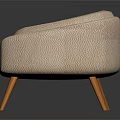 Modern Minimalist Single Seater Sofa With Beige Upholstery Curved Armrests And Wooden Legs