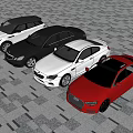 Four Various Colored Cars Including SUV And Sedans On Checkerboard Pavement