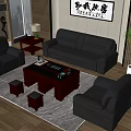 Middle Ancient Office Leisure Area Office Sofa Coffee Table Combination Reception Sofa Leisure Sofa Leather Sofa Kung Fu Coffee Table Side Table Coffee Table Tea Cooker 3d model