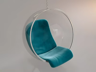 Modern Teal Hanging Chair With Velvet Cushion And Silver Metal Frame 3d model