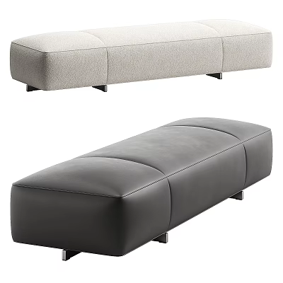 Light Gray Fabric and Dark Gray Leather Modern Ottoman Bench with Metal Legs 3d model