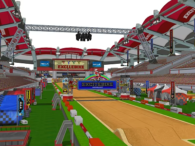 Motorsport Stadium Racing Track With Spectator Stands Race Cars And Advertising Billboards 3d model