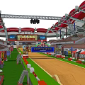 Motorsport Stadium Racing Track With Spectator Stands Race Cars And Advertising Billboards