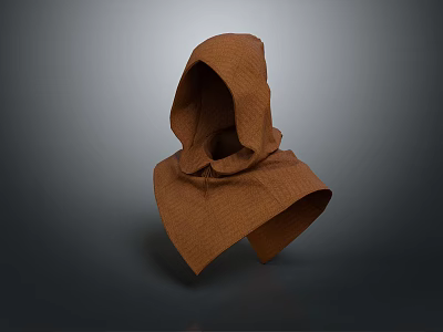 Brown Hooded Cloak With Textured Fabric And Medieval Style Detailed Design 3d model
