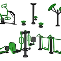 Outdoor Sports Fitness Equipment Set With Green Black Metal Frames Seats And Handles