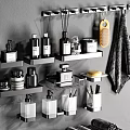 Bathroom Accessories Collection With Shelves Bottles Towels Towel Racks And Toilet Paper Holder