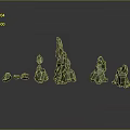 Green Stone Stacks With Various Heights Shapes On Smooth Black Surface And Reflections