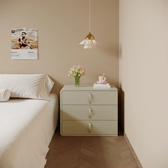 Modern Bedside Cabinet Middle Cream Decorative Cabinet Bucket Cabinet Storage Cabinet Ornaments Combination Hanging Painting 3d model