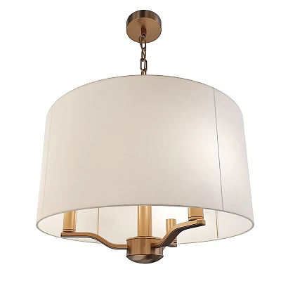 Modern Elegant Chandelier With White Fabric Drum Shade And Gold Metal Frame For Living Room 3d model