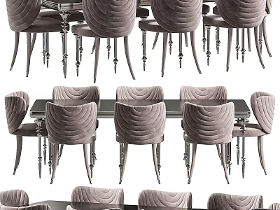 Modern Dining Table Set With Glass Top Table And Velvet Upholstered Dining Chairs 3d model