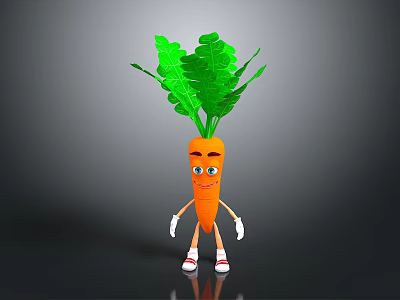 Cute Cartoon Carrot With Smiling Face Arms Legs And Red Shoes Green Leaves On Top 3d model