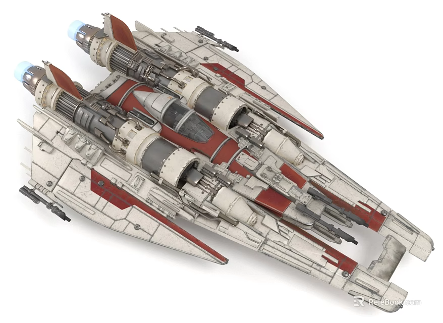 Sci Fi Starfighter Displaying Intricate Engine Design And Red Accents 3d model 