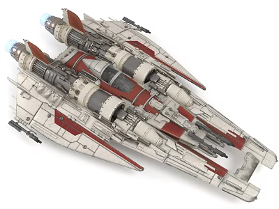 Sci Fi Starfighter Displaying Intricate Engine Design And Red Accents 3d model