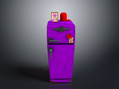 Vintage Purple Refrigerator Design With Red Top And Small Decorative Box 3d model