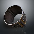 Carved Metal Sculptural Bracelet Featuring Intricate Patterns and Decorative Details
