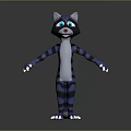 Cartoon Cat Character With Blue Black Stripes White Belly Red Nose Blue Eyes Standing Pose