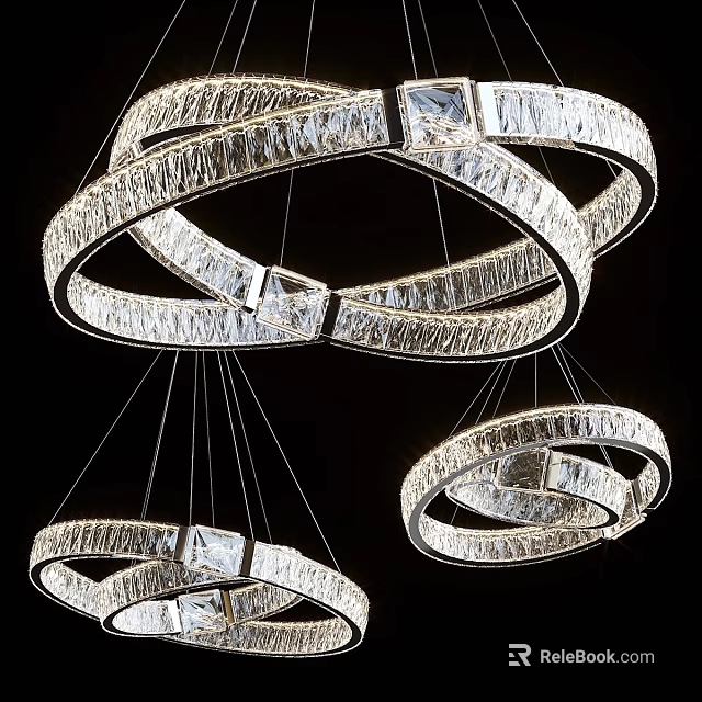 Modern Crystal Chandelier With Multiple Circular Rings For Elegant Interior Lighting 3d model 