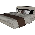 Elegant Modern Double Bed With Upholstered Headboard Neutral Bedding And Decorative Pillows