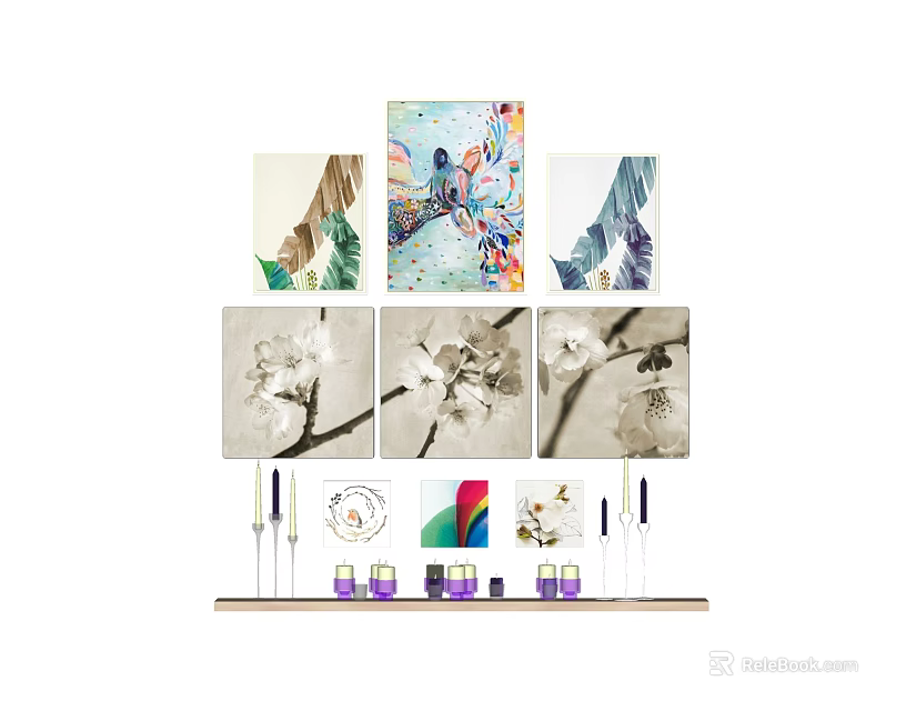 Collection of Plant Paintings with Botanical Leaves and Flower Designs for Wall Art 3d model 