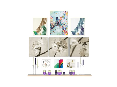 Collection of Plant Paintings with Botanical Leaves and Flower Designs for Wall Art 3d model