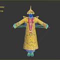 Traditional Chinese Yellow Dragon Robe Clothing With Red Top Hat And Outstretched Arms