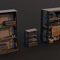 Vintage Display Shelves In Various Sizes With Stored Boxes And Tools