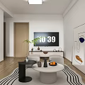 Stylish Modern Apartment Interior With Sofa Coffee Table Artwork Plants And Wooden Floor