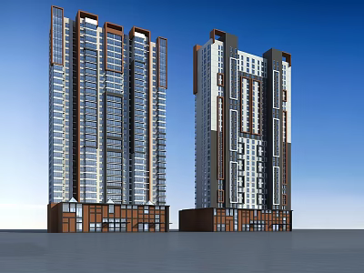 Twin Modern High Rise Residential Buildings With Glass Curtain Walls And Contemporary Facades 3d model