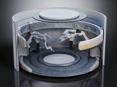 Intelligent Robotic Machine With Metallic Circular Structure And Multiple Robotic Arms 3d model