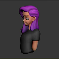 Game and Movie Character With Purple Long Hair Orange Skin Black T-shirt 3D Bust Model