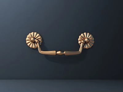 Golden Door Handle With Floral Decorative Elements On Dark Background Wall 3d model