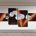Four Canvas Wall Art Panels Featuring White Orchids With Orange Red Gradient And Gold Strokes